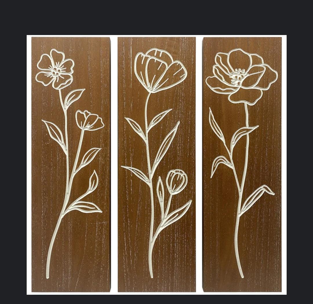 Wood Flower Panel Wall Art1 ct, 23"×23"