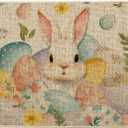 Artoid Mode Rabbit Bunny Eggs Leaves Flowers Easter Doormat, Home Decor Low-Profile Switch Rug Door Mat Floor Mat for Indoor Outdoor 17x29 Inch