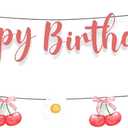 Cherry Happy Birthday Banner Funny Fruit Theme Party Supplies for Bday Bridal Shower Baby Shower Decoration