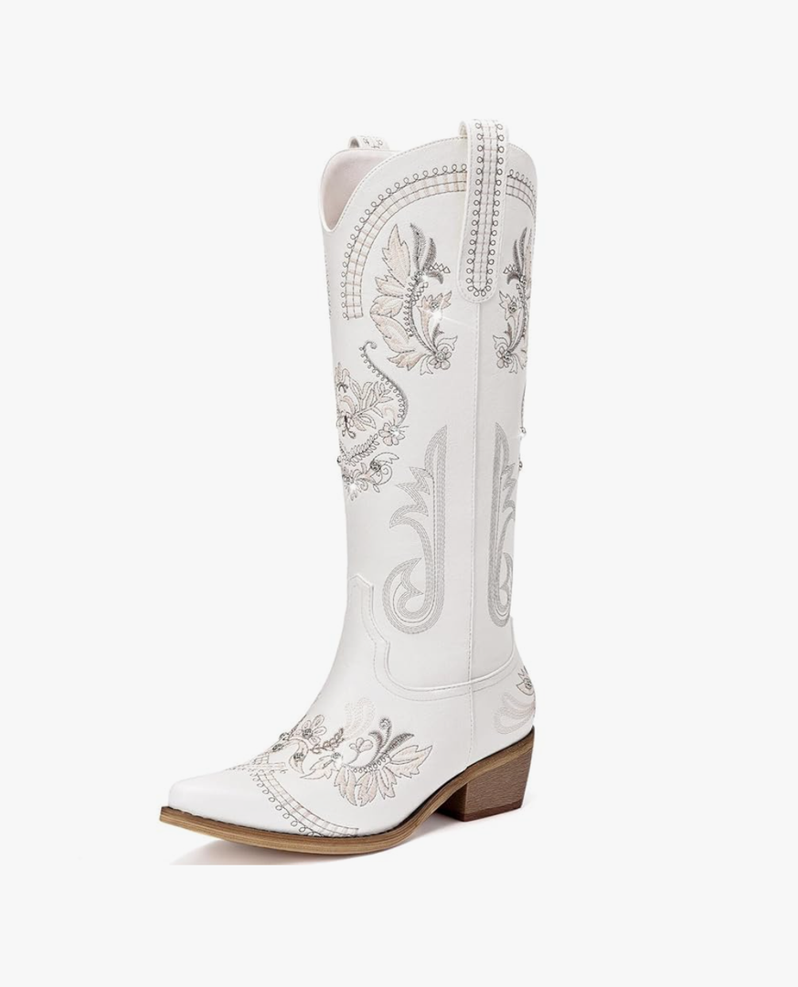 Cowboy Boots for Women - Wide Calf Knee High Cowgirl Boots, Glitter Sparkly Rhinestone Western Country Boots with Classic Embroidery, Pointed Toe Pull On Zipper Retro Boots Size 13