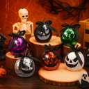 6 Pcs Halloween Disco Pumpkin Decor Artificial Glitter Mirror Ball Pumpkin Foam Farmhouse Table Centerpiece Halloween Table Party Decorations For Home (Silver, Green, Purple, Orange, White, Black)