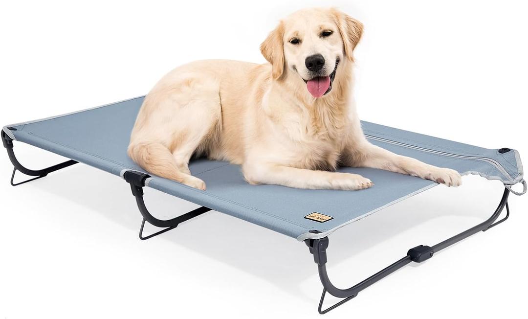 Daisy Cot, Large Foldable Elevated Dog Bed, Portable Raised Outdoor Folding Dog Cot, Cooling, Chew Proof, Waterproof, Heavy Duty Up to 160 lbs for Camping/Home, Grey, 43"x 27"x7" (Gray)