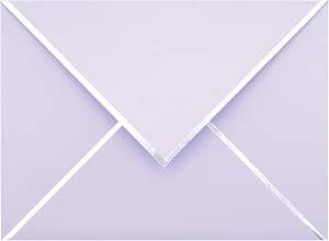 A7 Envelopes - 25-Pack Purple V Flap Silver Foil Border Luxury Mailing Envelopes for 5" x 7" Cards - Wedding, Invitations, Baby Shower, Photos, Birthday, Bridal Shower - 5.25" x 7.25" (Lavender)