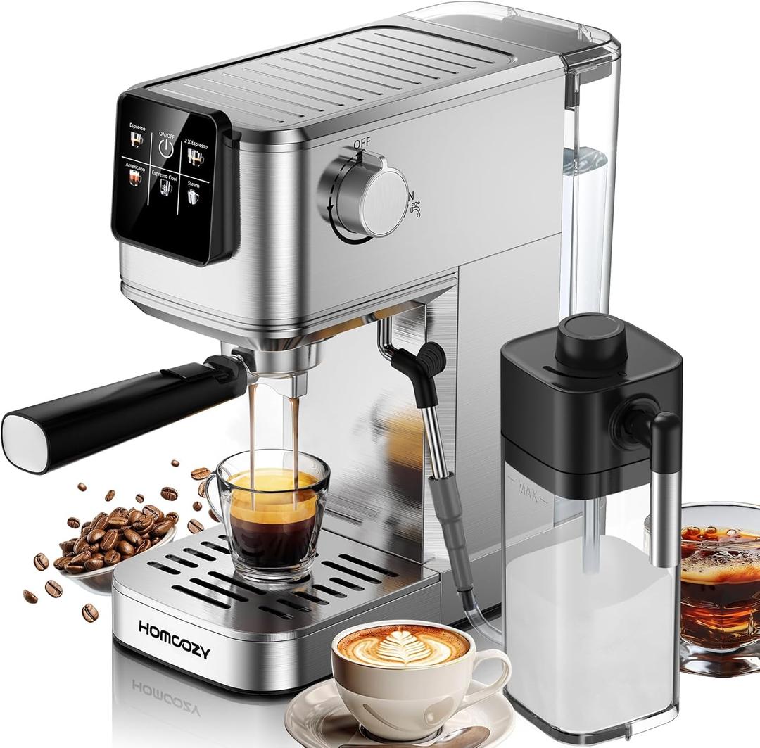 20 Bar Espresso Machine, Hot & Cold Brew Coffee Maker with Milk Frother, Touch Screen, Compact Water Tank, Expresso Coffee Machines for Lattes, Cappuccinos, Americano, Home & Office (Silver) (Sliver)