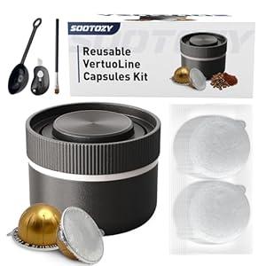 Reusable Pods Kit for Nespresso Vertuo, Refillable Coffee Pods with 100pcs Aluminum Covers Foil Seals Lids for VertuoLine Capsules, Compatible for VertuoPlus Espresso Machine (Pods not included)