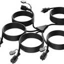 K KASONIC - 31FT Christmas Lights Outdoor Extension Cord with Mutil Outlets, ETL Listed Heavy Duty Electrical Cord with Protective Covers, Weatherproof Extension Cord for Outside, 16AWG/1625W, Black