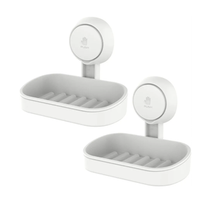 LEVERLOC Soap Holder Suction Cup for Shower, 2 Pack Bar Soap Dish Holder for Shower Wall Mounted NO-Drilling, Plastic Self Draining Removable Vacuum Suction for Bathroom Bathtub Sink