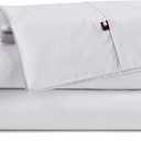 Tommy Hilfiger - Sheet Set, Cotton Percale Bedding with Matching Pillowcases, Crisp & Cool, Solid Home Essentials (White, King)