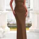 BTFBM Spring Dress for Women Sleeveless Solid Bodycon Homecoming Prom Cocktail Wedding Guest Dresses Summer Clothing (Brown, M)