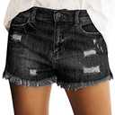 luvamia Women's Casual Mid Rise Denim Shorts Stretchy Ripped Frayed Raw Hem Hot Jean Shorts Black Size Large US (12-14) Large