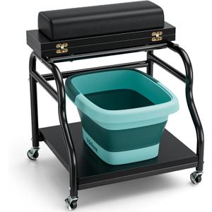 Udefineit Foot Bath Trolley, Beauty Salon Nail Foot Spa Esthetician Trolley Cart, Portable Pedicure Cart for Footrest Manicure Massage Station with Comfortable Cushion Footrest Stool for Spa Home Use