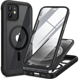 Miracase Magnetic for iPhone 12 mini Case, [360 Full-Body Protection & Complete Camera Guard], Drop & Scratch-Resistant, Shockproof, Stylish Clear iPhone Case, iPhone 12 mini Cover, Black