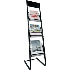 TONGMO Floor-standing 3-Layer Magazine Rack, Brochure Display Stand, made of high-hardness metal, suitable for Exhibitions, Offices, and any organization requiring information display. (3F-Black)