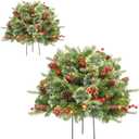 Christmas Planter Filler Tree Outdoor Prelit 2 Pack, 24" Urn Fillers for Porch Planters Pathway Battery Operated Light Red Berry Pine Cone, Xmas Greenery Outside Decorations