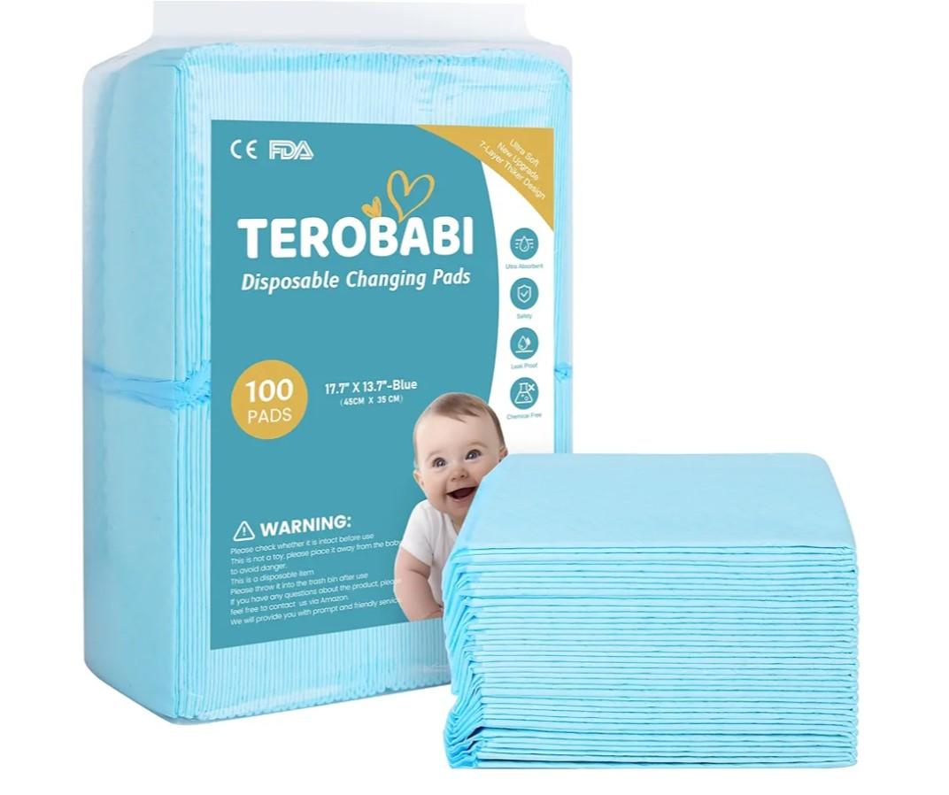 Disposable Changing Pads for Baby, 100 Pack 17.5"x13.5" Ultra Absorbency Diaper Changing Pad Liners, Baby Breathable Disposable Underpads Bed Pads Incontinence Pads, Leak-Proof Portable Baby Pads,Blue