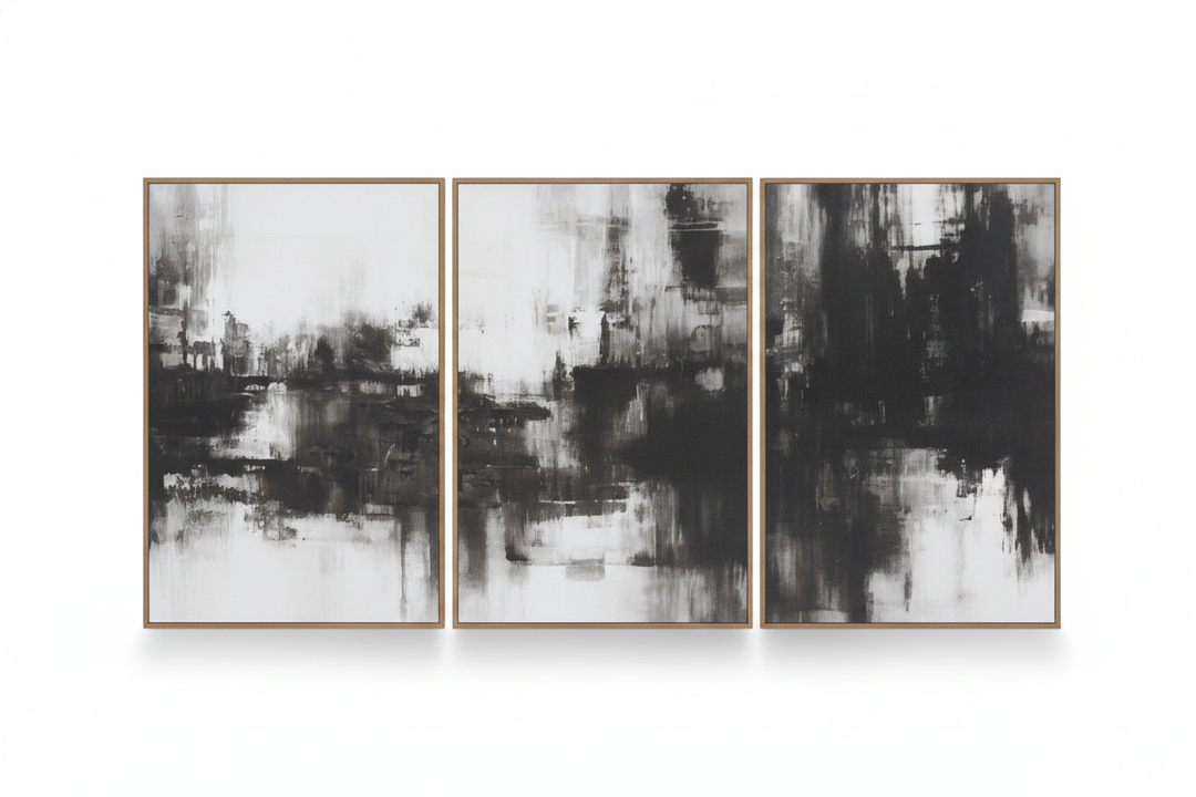 Framed Black and White Modern Abstract Wall Art, 3 Piece Canvas Prints Paintings Artwork for Walls, Minimalist Black White Grey Pictures for Living Room Dining Room Bedroom Office Wall Decor 16x24 In