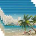 Tropical Beach Placemats Set of 6,Hawaii Palm Tree Placemats 12x18 Inch Waterproof Non-Slip Washable Table Mats for Kitchen Dining Party Table Decor,Set of 6