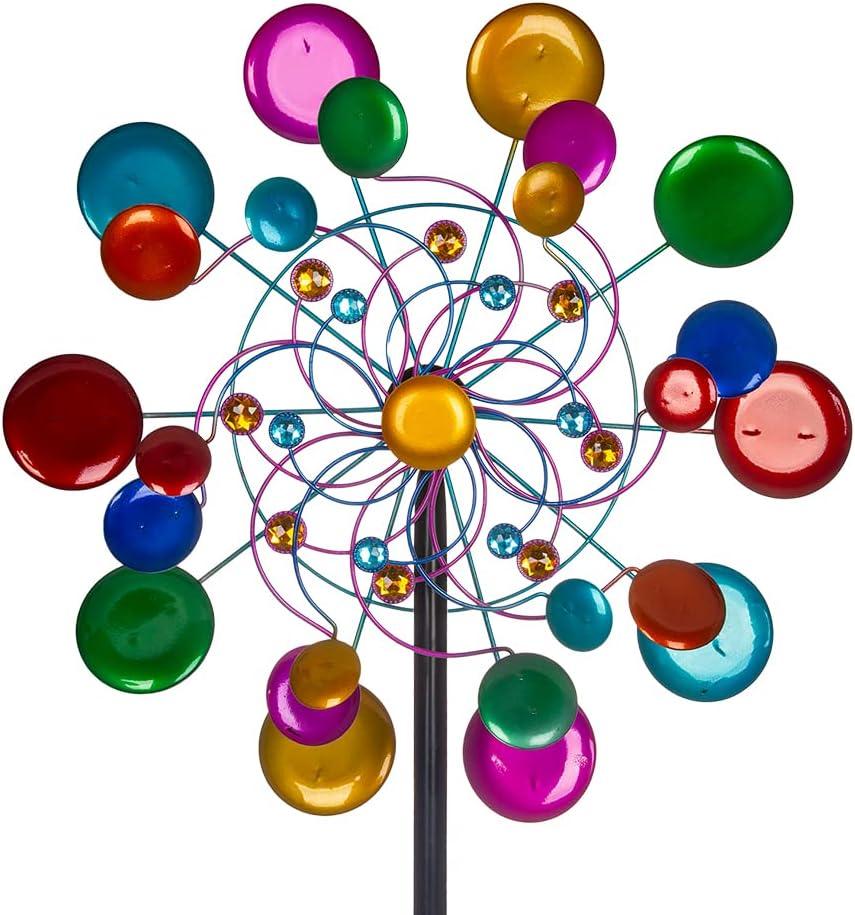 DREAMYSOUL Outdoor Wind Spinner, 19 inches Large Metal Garden Wind Sculpture & Spinner, Three Layers Blades Colorful Kinetic Windmill for Yard and Garden