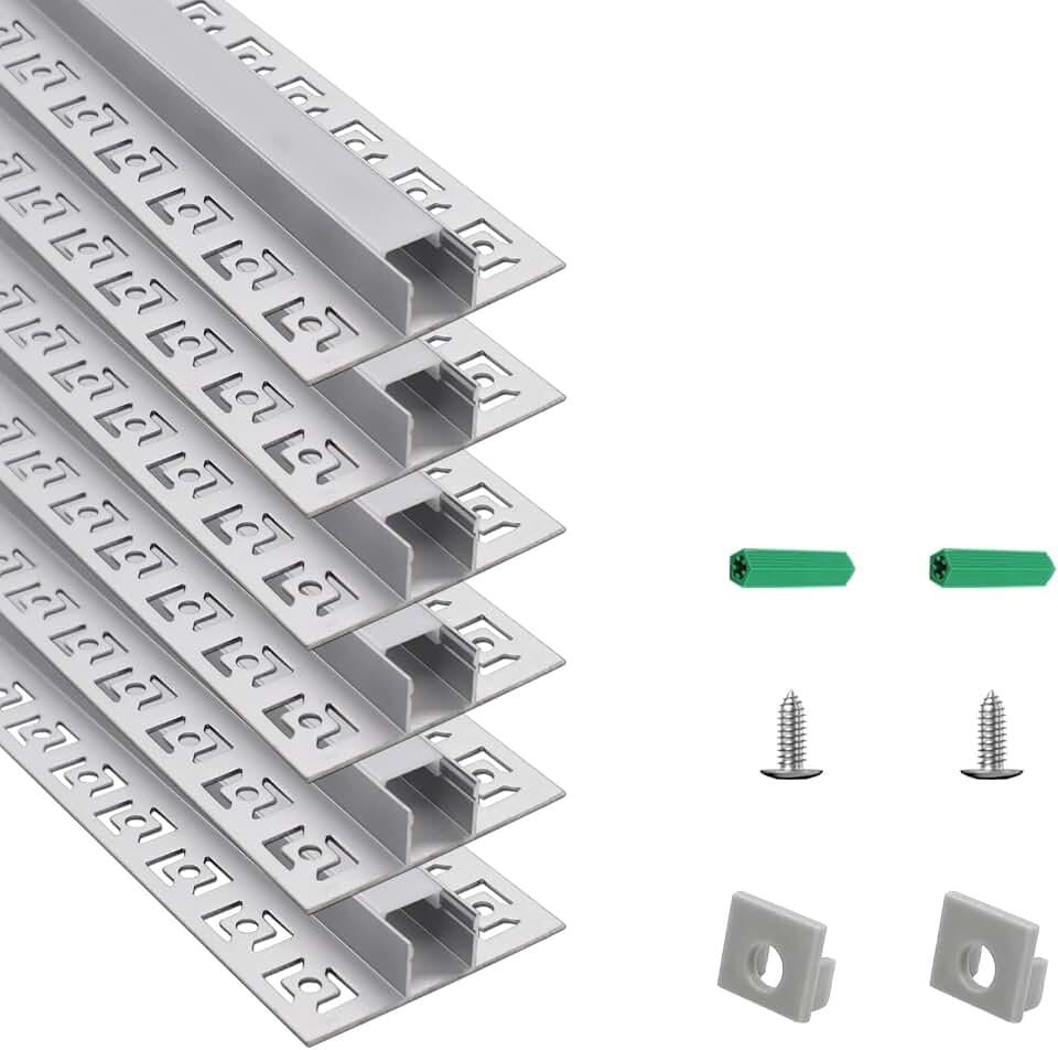 Drywall Led Channel 6 Pack 3.3FT Plaster in LED Strip Diffuser with Milky Cover Seamless Lighting System for Wall and Ceiling