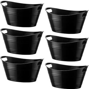 Patelai 6 Pcs Ice Buckets Bulk, Plastic Ice Buckets with Handles, Oval Storage Tub, Large Capacity Ice Drink Tub for Party Bar Wine Beer Champagne Beverage Bottle Cooler(4.5 Liter,Black)