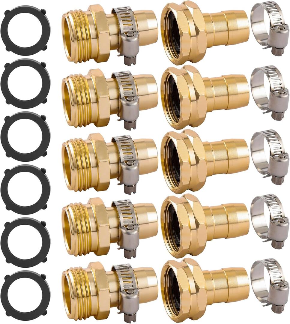 5 Set Garden Hose Repair Connector Kit with Clamps, Fit for 3/4" or 5/8" Garden Hose Fitting, Male and Female Hose Adapter, Water Hose Repair Kit