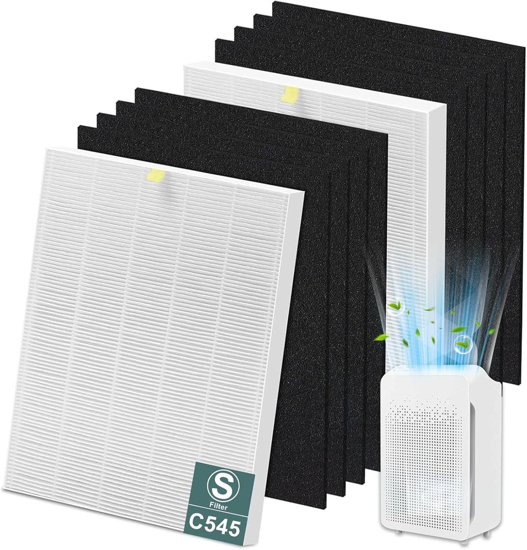 2 Pack C545 True High Efficiency Replacement Filter S Compatible with Winix C545 Air Purifi-er, Replaces Part 1712-0096-00 and 2522-0058-00, 2 x True Filter + 8 x Activated Carbon Pre-Filter