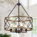Farmhouse Chandelier for Dining Room 4-Light Rustic Chandeliers Imitation Wood Grain Pendant Light Fixture Modern Industrial Chandelier for Kitchen Island Entryway Foyer Bedroom Hallway，E26 Metal