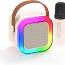 Karaoke Machine for Kids,2025New Mini Portable Karaoke Toys, Karaoke Speaker with 2 Wireless Microphone & Light for Home Party for Adults (Beige-1MIC)