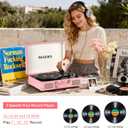 Portable Record Player with Bluetooth Connectivity USB Playback and Recording 3 Speed Turntable Vintage Suitcase Design Built in Speakers Rechargeable Battery for Vinyl Lovers