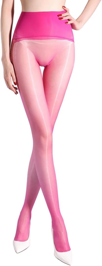 Women's Oil Shiny Seamless Pantyhose 5 Denier 360 Seamless Crotch Ultra-Thin Sheer Tights Silky Control Top Stockings