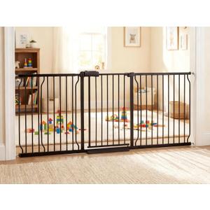 Heavy Duty Baby & Pet Safety Gate - Extra Wide 76.4-81.1 Inch, Black Metal, Pressure Mounted, Walk-Through
