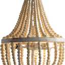3-Light Mini Bohemian Wood Beaded Chandelier Pendant Boho Light Fixture,Antique Metal Finish Natural Color Wooden Beads, for Bathroom,Living Room,Entryway and Bedroom (White distressed)