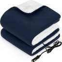 Sealy 12-Volt Heated Car Blanket, Portable Electric Blanket with 3 Heating Levels & 4 Hours Auto Off for Car, Truck, SUV, RV or Camping, Machine Washable, 59" X 43", Navy