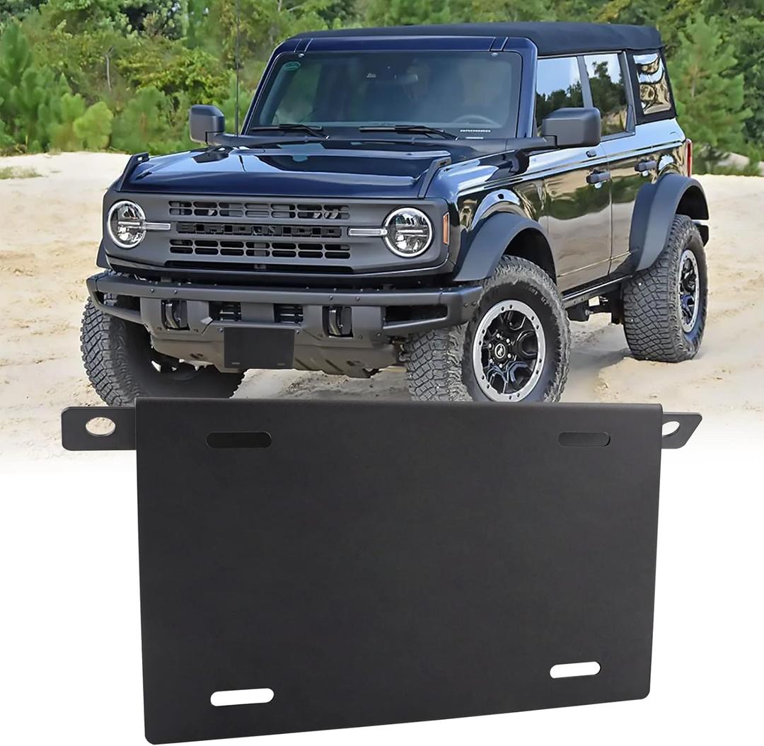 Front License Plate Bracket for Ford Bronco, Steel License Plate Mounting Holder Front License Plate Frame Compatible with 2021 2022 2023 2024 Ford Bronco, Black
