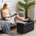 YOUDENOVA 30 Inches Folding Storage Ottoman Bench, Velvet Storage Chest, Footrest Couch with Wooden Legs, Support 350lbs for Bedroom, Living Room, Hallway, Black,Clearance, 30"D x 15"W x 16.8"H