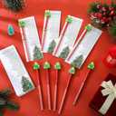 50 Sets Christmas Pencils Bulk Include Christmas Candy Cane Pencil with Xmas Tree Eraser Toppers The Legend of and The Xmas Tree Cards for Holiday Party Favor