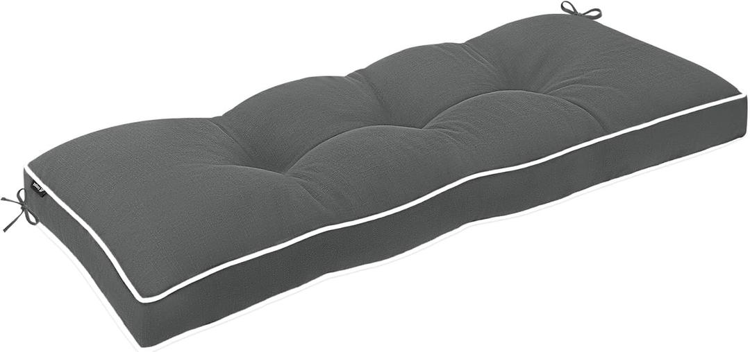Favoyard Outdoor Bench Cushion 48 x 16 Inch Water-Resistant & 3-Year Fade Resistant Patio Furniture Cushions Tufted Garden Seat Pads for Indoor/Outdoor Porch Sofa Settee Couch with Ties, Dark Grey
