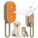 Steam Cat Brush, 3 in 1 Cordless Cat Steam Brush Built-in Lithium Battery, Silicone Massaging Grooming Brush, Remove Static Flying Hair，Pet Hair Cleaning Brush Comb for Cats Dogs(Beige)