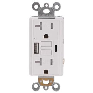 Combination 20A Self-Test GFCI Outlet and Type A & Type-C USB in-Wall Charger Outlet with 5V/4.8A, High Speed Charging for Smartphones and Tablets, ETL Listed, Wallplate Included, 1 Pack, White