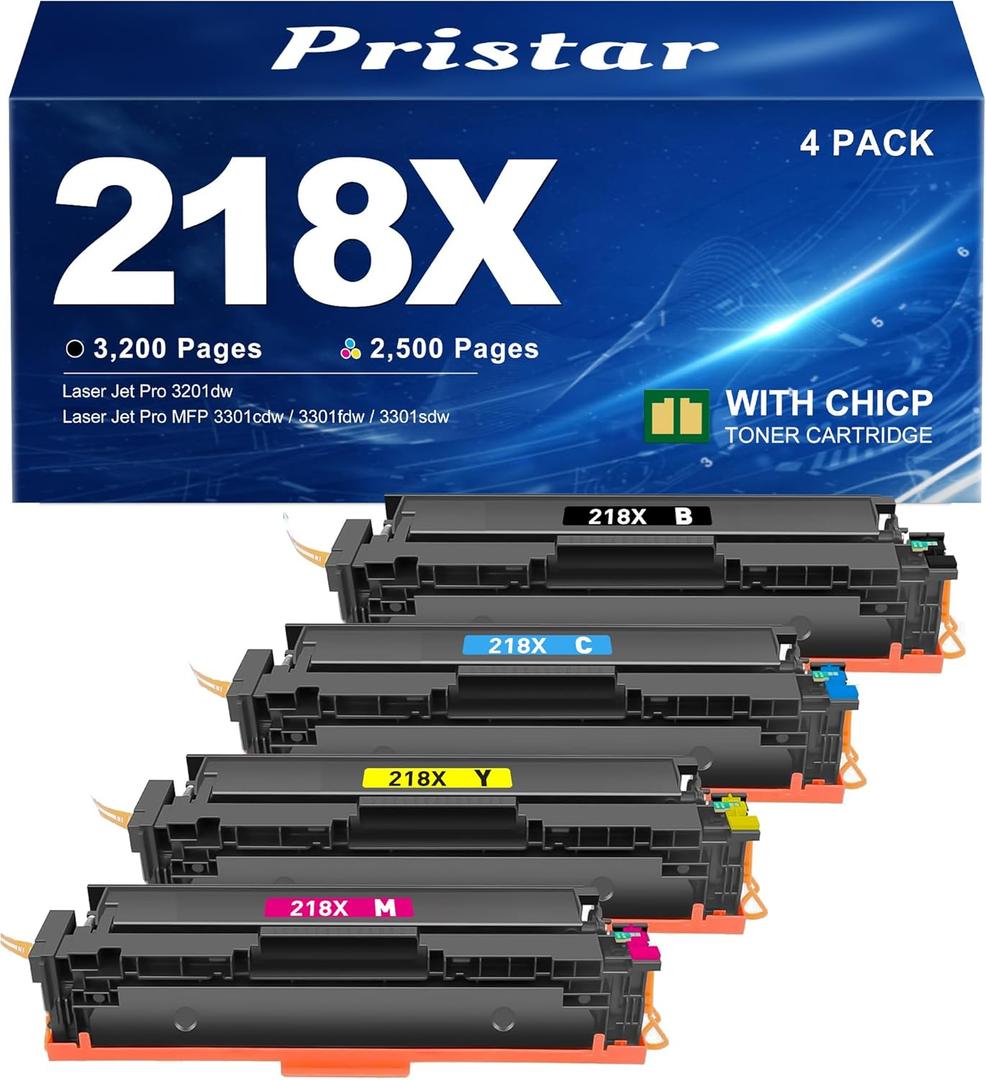 218X Toner Cartridges 4 Pack Compatible for HP 218X HP218X W2180X with Chip Work for HP Color Laser Jet Pro 3201dw MFP 3301fdw 3301sdw 3301cdw 3301 3201 (Black Cyan Magenta Yellow)
