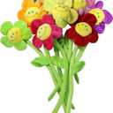 Hangnuo 6PCS Artificial Plush Flower Bendable Curtain Buckle Tiebacks Birthday Wedding Party Durable Plush Daisy Flower Bouquet with Happy Smiley Face Gift for Kids Baby Girl Toddlers