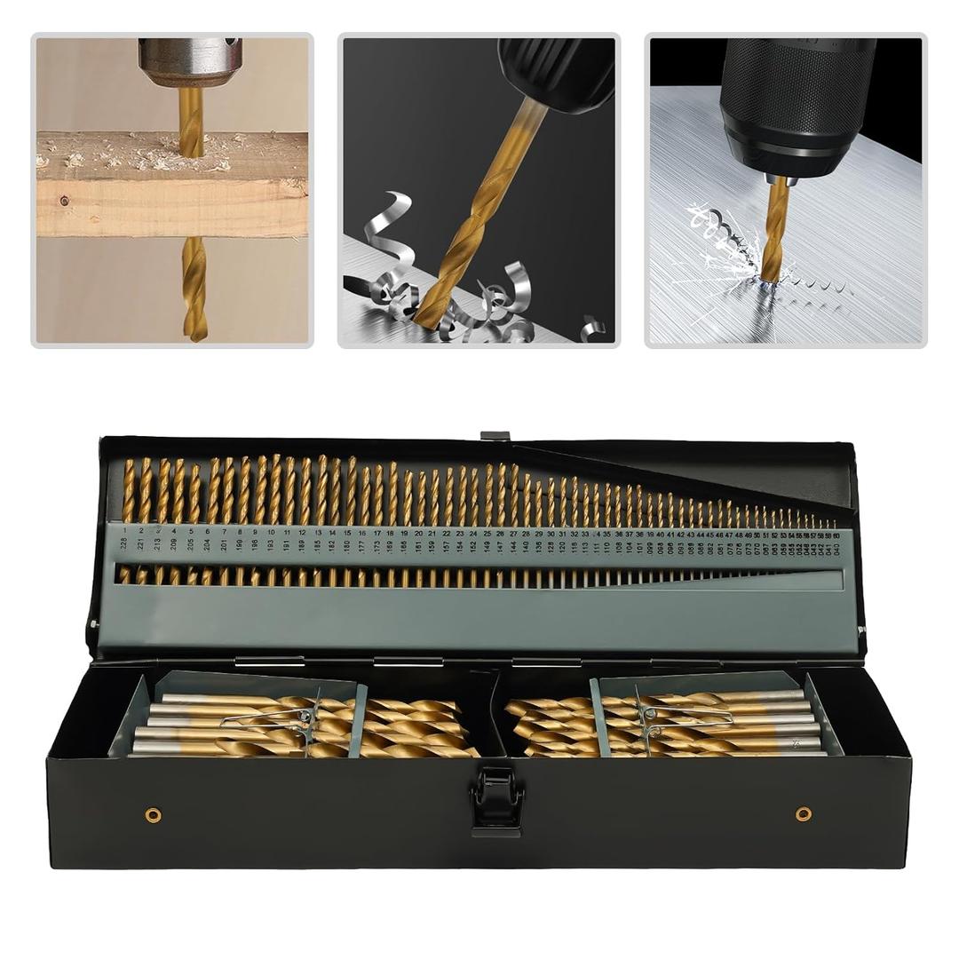 Drill Bits, 115 Piece Set, Cobalt Drill Bit Set, 4241 Cobalt Steel and Iron Drill Bits Durable Round Shank Drill Sets, Letter A - Z, Wire #1 - #60 with Storage Case,Drill Bit Set,Cobalt Steel Steel