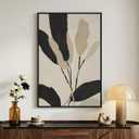 Framed Boho Abstract Wall Art for Living Room, Neutral Black Beige Wabi Sabi Botanical Leaf Prints Canvas Artwork for Walls, Minimalist Mid Century Modern Wall Decor for Bedroom Home Office, 24x36 In