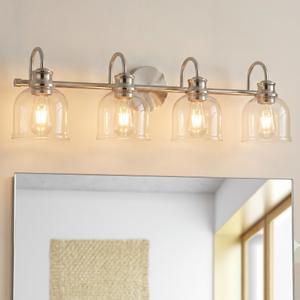 URSOLA 5 Lights 40" Bathroom Vanity Light Fixtures, Brushed Nickel Traditional Classic Vanity Light with Clear Glass, Bathroom Lighting Fixtures Over Mirror