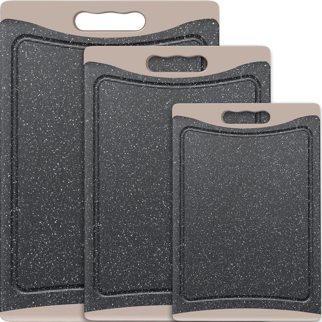 Extra Large Cutting Boards, Plastic Cutting Boards for Kitchen (Set of 3) Cutting Board Set Dishwasher Chopping Board with Juice Grooves Easy-Grip Handles, Almond Gray, Empune