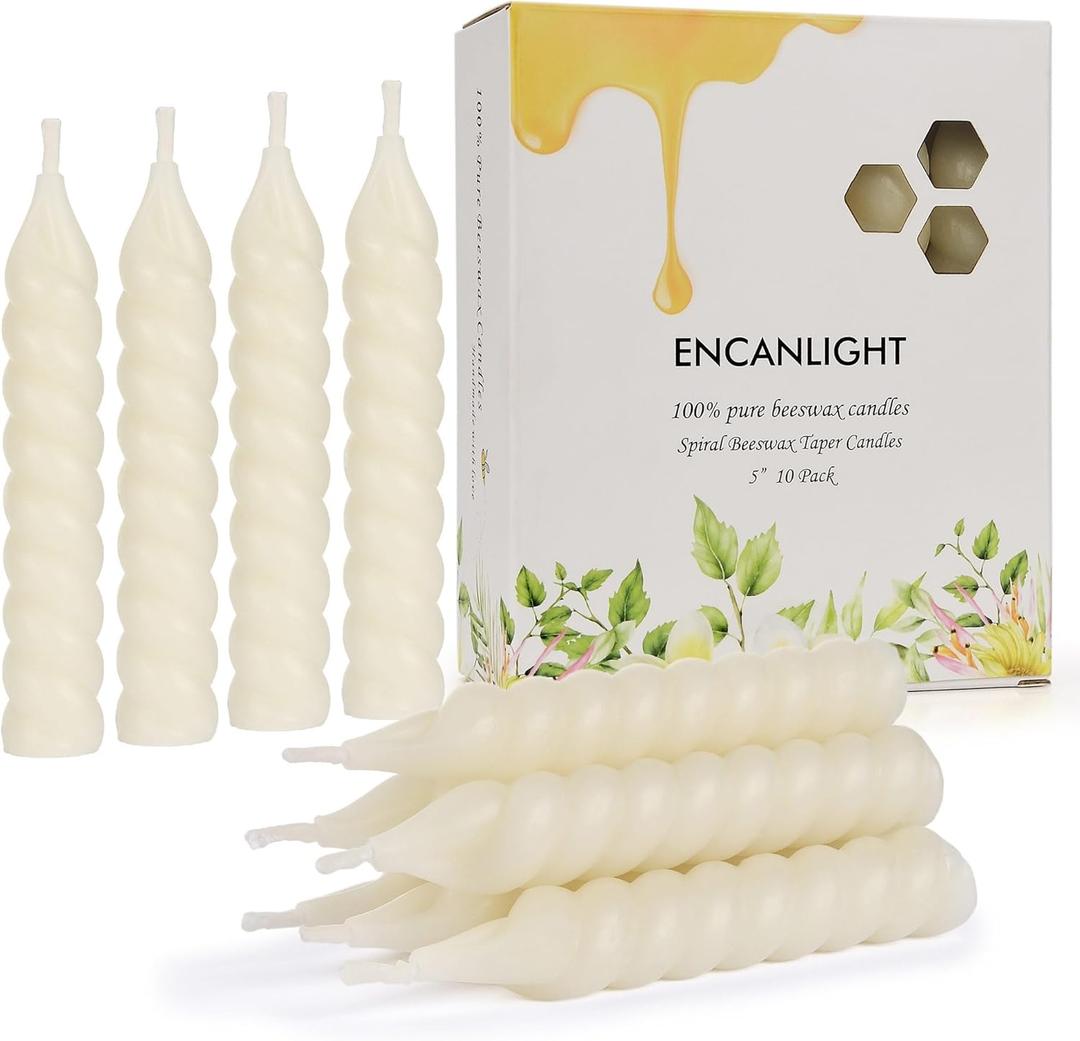 5 Inch Spirat Tapared Candles 10 Pack, 0.78" Diameter Ivory Naturel Bee Candles Candlestick, 7 Hours Long Lasting Smokeless and Unscented for Home Decoration