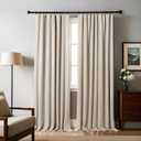 100% Blackout Curtains 96 inches Length Linen Blend Bedroom Curtains, Rod Pocket Back Tab Black Out Window Curtain Set Living Room Curtains, Full Blackout Curtains 2 Panels Drape, Natural