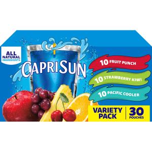 Capri Sun Fruit Punch, Strawberry Kiwi and Pacific Cooler Flavored Juice Drink Blend Variety Pack, 30 ct Box, 6 fl oz Pouches (EXP 01/15/27)