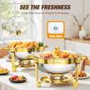 WARMOUNTS Gold Chafing Dishes for Buffet, Stainless Steel Round Chafers and Buffet Warmers Sets with Glass Lid & Lid Holder, Stackable Design, for Catering Events, Parties, Weddings (2, Gold)