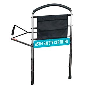 Stander Stable Rail, Bedside Assist Railing for Elderly Adults, Senior Bed Handle with Adjustable Legs and Organizer Pouch, ASTM Safety Approved Bedrail